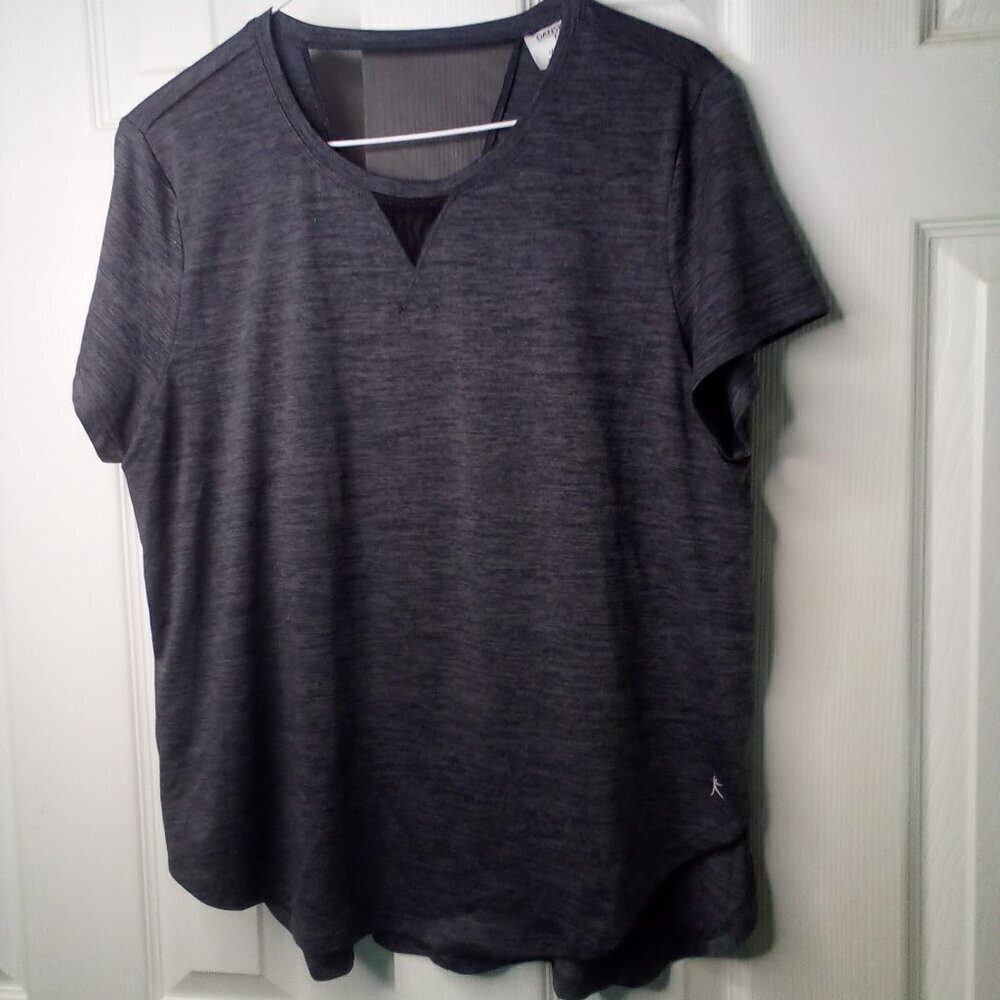 Danskin Now Shirt L Short Sleeve Active Athletic Mesh Panel Gray